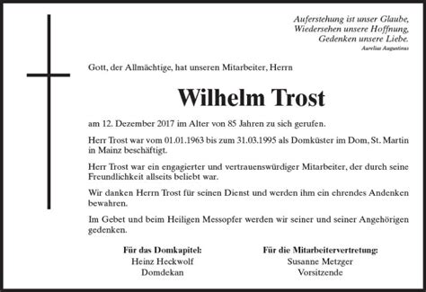 Traueranzeigen Von Wilhelm Trost Vrm Trauer De