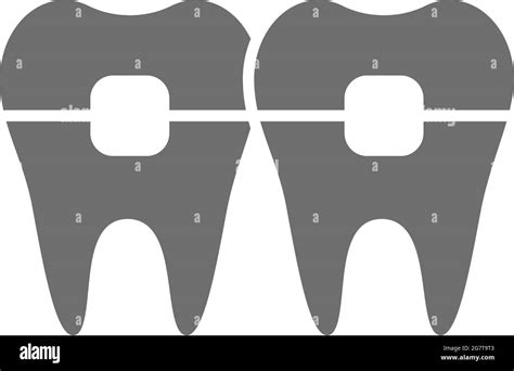 Vector Teeth With Braces Orthodontics Brackets Grey Icon Symbol And