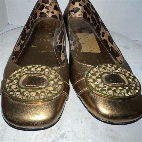 Coach Signature Babs Shoes Bronze Gold Leather Ballet… - Gem