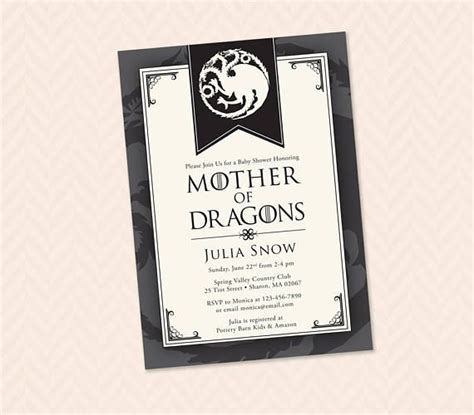 Mother Of Dragons Baby Shower Invitation Printable Game Of Etsy In