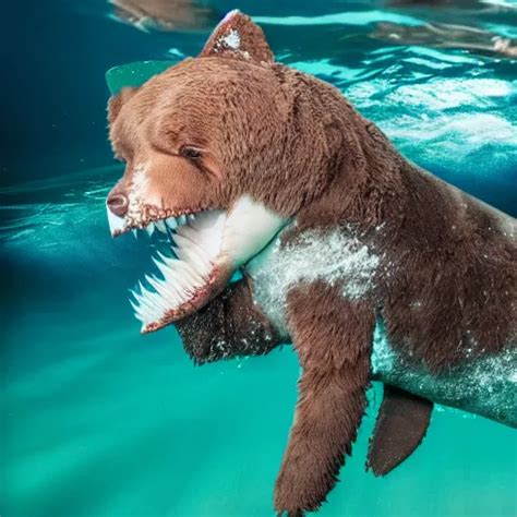 Photo Of Teddy Bear Being Eaten By Shark Underwater Stable Diffusion