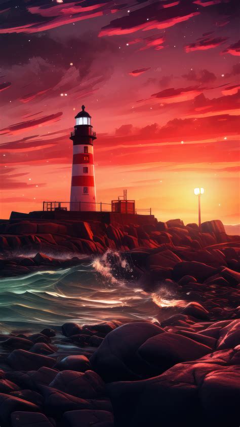 Lighthouse Sunset Scenery 4K #3261m Wallpaper iPhone Phone