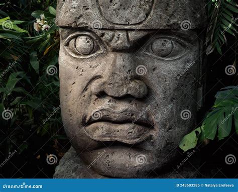 Olmec Sculpture Carved From Stone Mayan Symbol Big Stone Head Statue