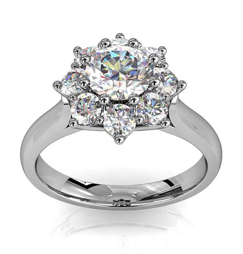 Round Brilliant Cut Diamond Cluster Halo Engagement Ring 8 Claws Set