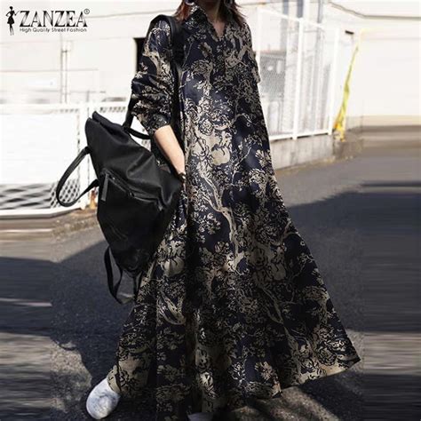 Buy Zanzea Women S Fashion Print Oversized Dress Spring Autumn Long