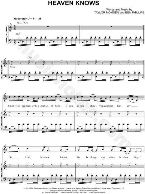 The Pretty Reckless "Heaven Knows" Sheet Music in A Minor (transposable ...