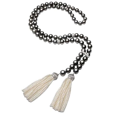 Tahitian Cultured Pearl Diamonds Tassel Necklace For Sale At 1stdibs