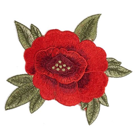 Embroidered Red Floral Iron On Applique Patch Joyce Trimming