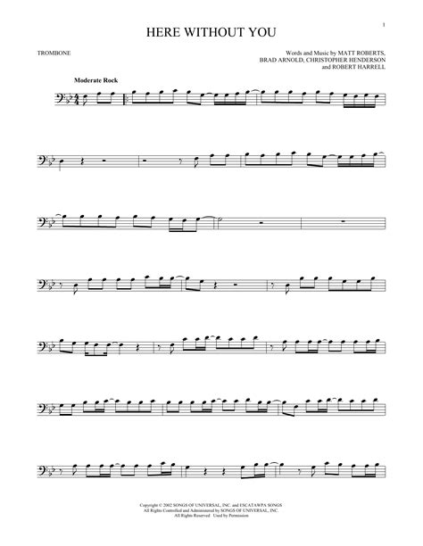 Here Without You By 3 Doors Down Sheet Music For Trombone Solo At Sheet