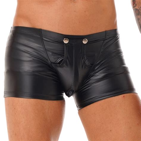 DE Herren Sexy Boxershorts Unterhose Slip Höschen Hipster Kunstleder