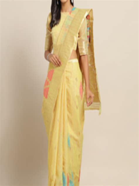 Buy Saree Mall Yellow Woven Design Linen Blend Saree Sarees For Women