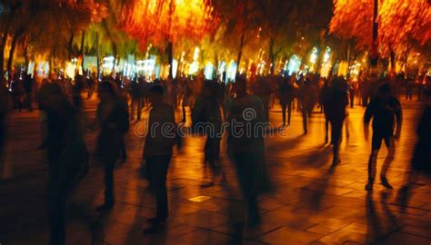 Crowd People at Park at Night Walking, Motion Blur. Stock Illustration ...