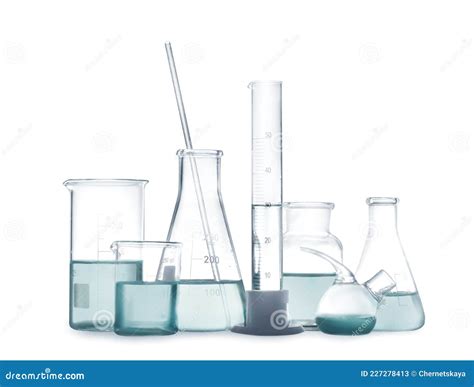 Laboratory Glassware With Liquid Isolated On White Stock Image Image