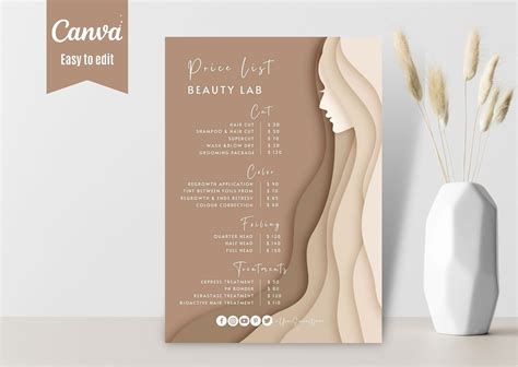 Beauty Price List Template Small Business Price List Modern Salon