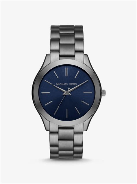 Michael Kors Slim Runway Gunmetal Three Hand Watch In Grey Gray For