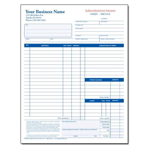 Subcontractor Invoice Form Custom Printed Designsnprint