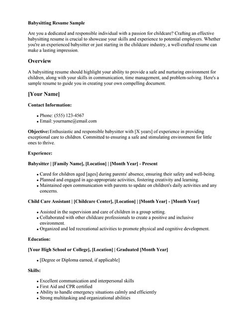 Babysitting Resume Sample by Jennifer Boyd - Issuu