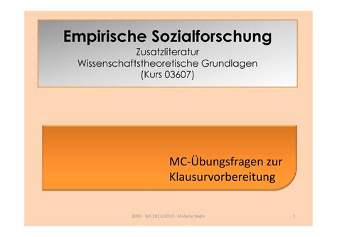 Übungen MC Übungsfragen zur Klausurvorbereitung Empirische