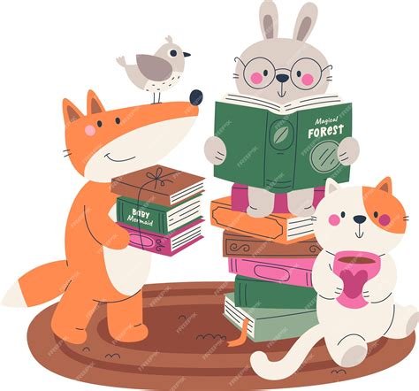 Premium Vector | Animals reading books