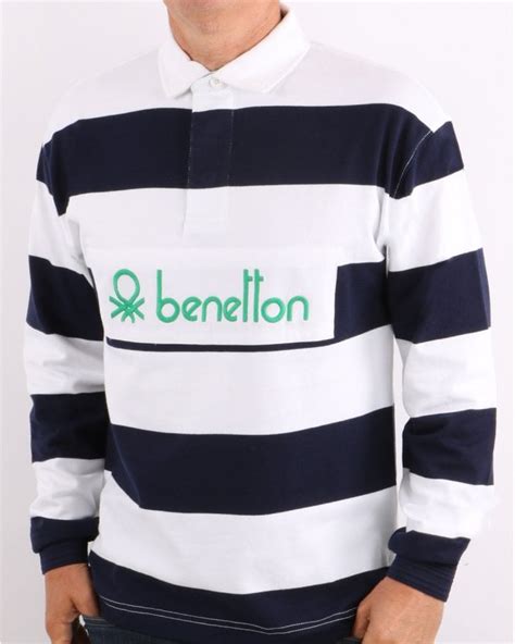 Benetton Striped Rugby Shirt Navy White S Casual Classics