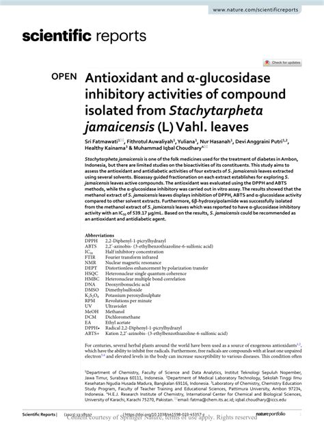 PDF Antioxidant and α glucosidase inhibitory activities of compound