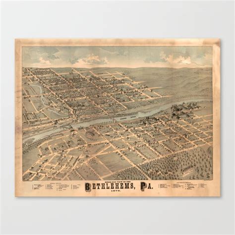 Vintage Pictorial Map of Bethlehem PA (1878) Canvas Print by ...