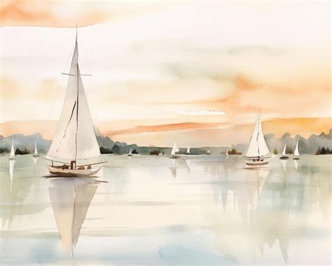 Premium AI Image | a painting of sailboats and the sunset