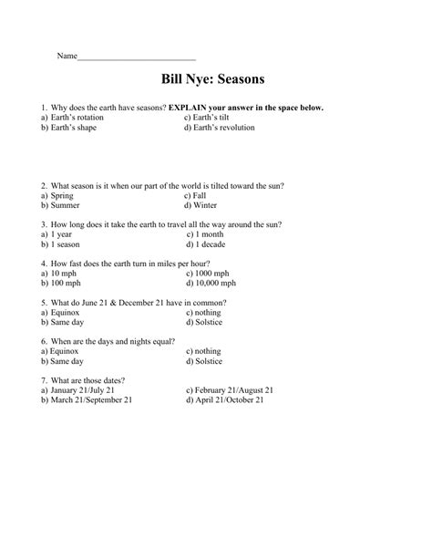 Bill Nye Food Web Worksheet With Answers Science 7th Grade