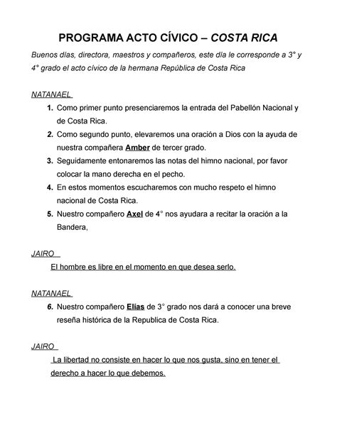 Acto C Vico Costa Rica Programa Acto C Vico Costa Rica Buenos D As