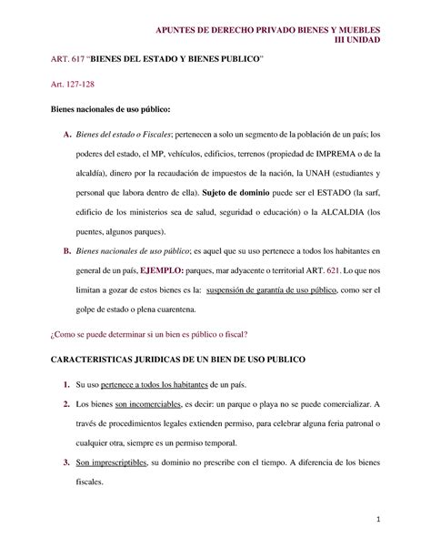 Apuntes DE D Privado III Unidad ART 617 BIENES DEL ESTADO Y BIENES