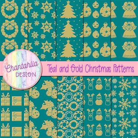 Free Digital Papers Featuring Teal And Gold Christmas Patterns Free