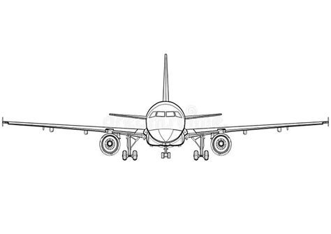 Aircraft Linear Black and White Drawing Full Face, Plane Front View ...