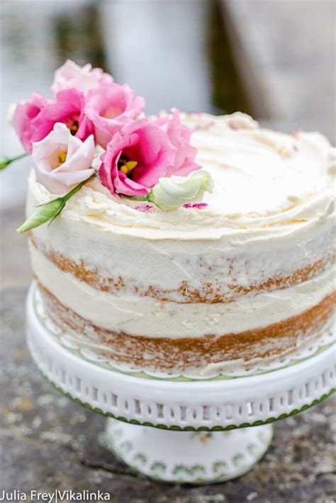 Naked Cake With Mascarpone Cream And Crushed Strawberries Vikalinka