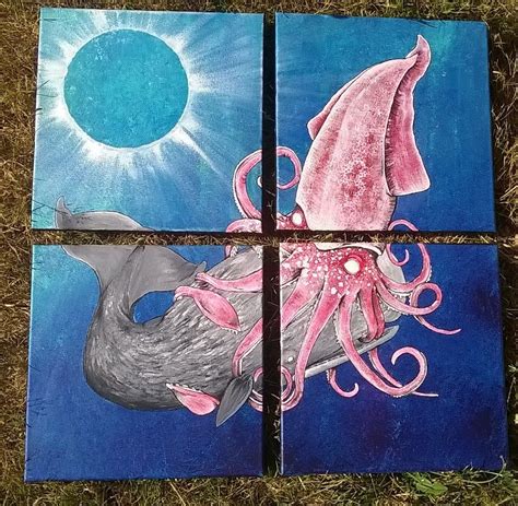 Sperm Whale Vs Giant Squid Split Canvas Acrylic Painting Step By Step — Steemit