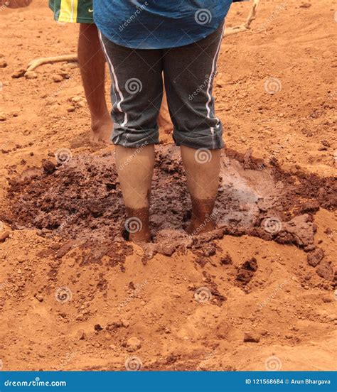 Feet In Mud To Prepare Wet Slurry Stock Photo Image Of Foot Mixture