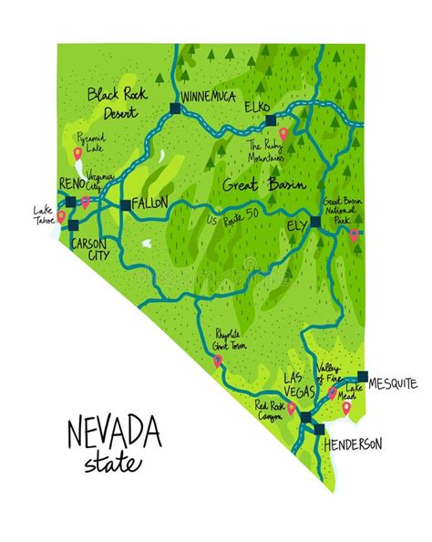 Map Of Nevada State Of The USA With Landmarks Stock Vector