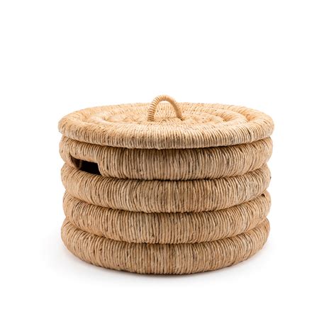 Marilo Round Braided Banana Bark Basket With Lid Natural Am Pm La Redoute