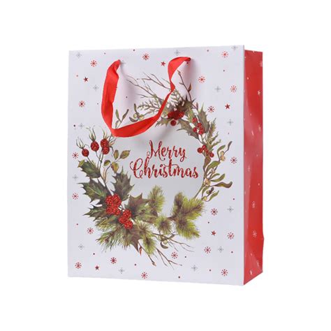 Kersttassen Kerstkrans Met Hulst 26 X 10 X 32 Cm 6 Stuks