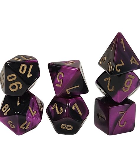 Chessex Mini Polyhedral 7 Die Set Gemini Black Purple W Gold Discount Games Inc