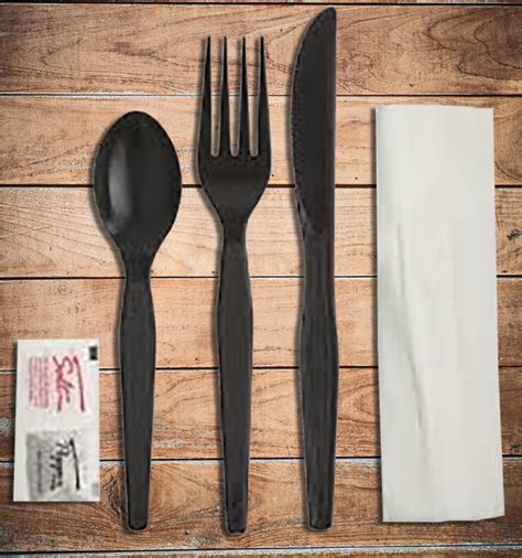 Plastic Disposable Utensils Black Extra Heavyweight Cutlery Kit