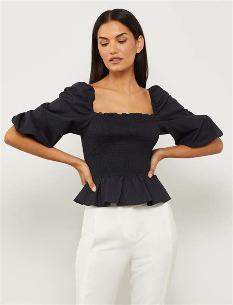 Puff Sleeve Peplum Top Bcbgmaxazria