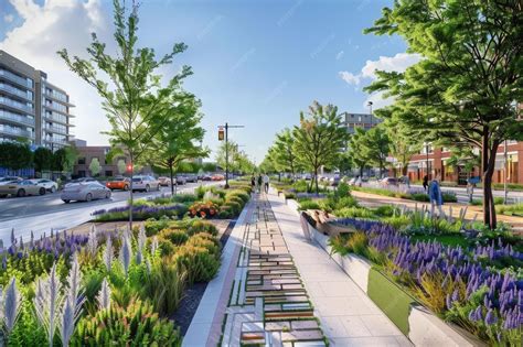 Premium Photo A Greener Urban Streetscape With Integrated Green Space