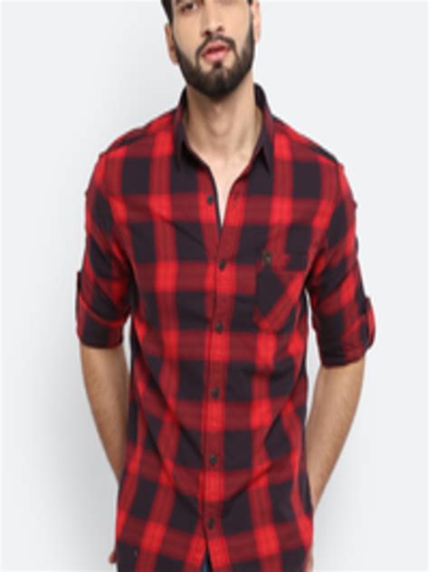 Buy Mufti Men Red And Black Slim Fit Checked Casual Shirt Shirts For