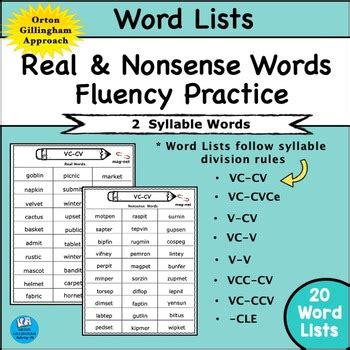Real And Nonsense Word Lists Fluency Practice By Orton Gillingham