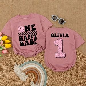 Personalized One Happy Babe Romper One Happy Girl Smiley Face