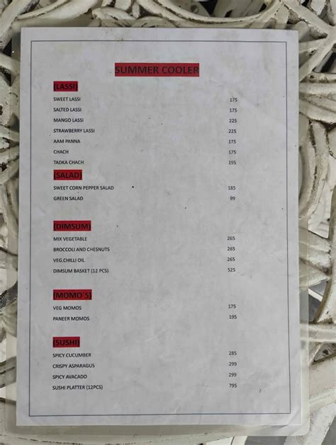 Menu at Kala Cafe, New Delhi