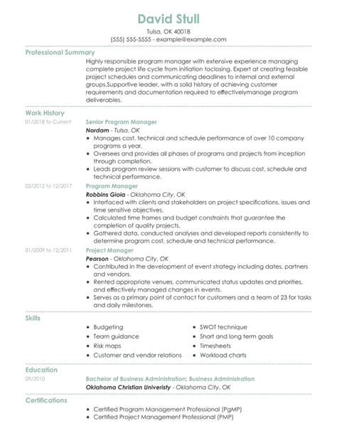 Programme Manager Cv Examples To Build Yours