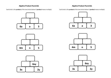 Algebra Product Pyramids Worksheet Teaching Resources