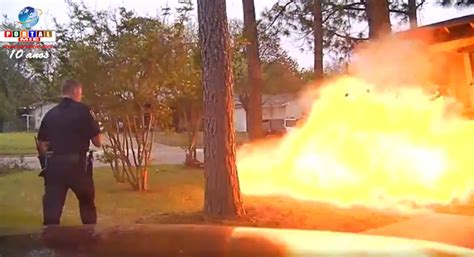 Momento em que policial escapa de violenta explosão em casa no Texas