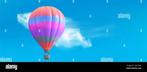 D Hot Air Balloon Realistic Travel Basket Fly In Sky With Cloud Vintage Vector Illustration